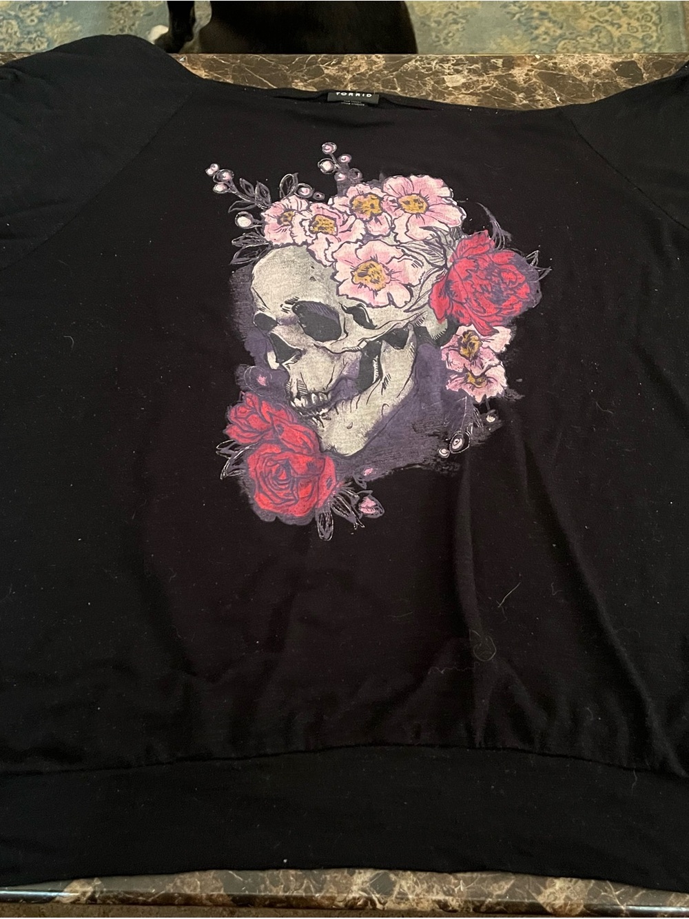 torrid Black Top with Floral Skull Graphic 2X
